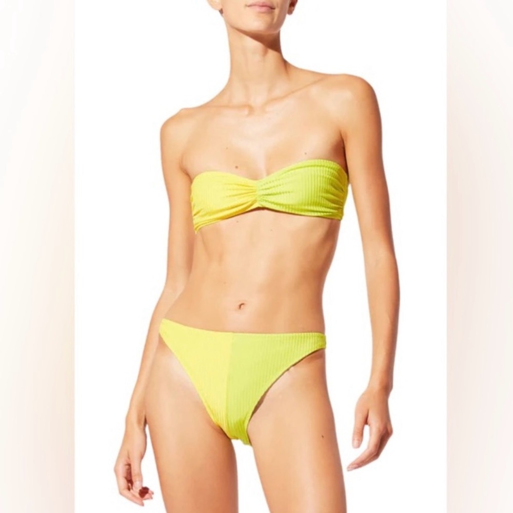 Yellow and green solid and striped bikini